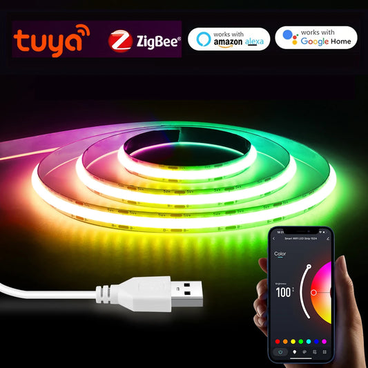 Inteligentna Taśma LED RGB COB Zigbee - Bezpunktowa Taśma Smart 5V USB 1-5M z Sterownikiem