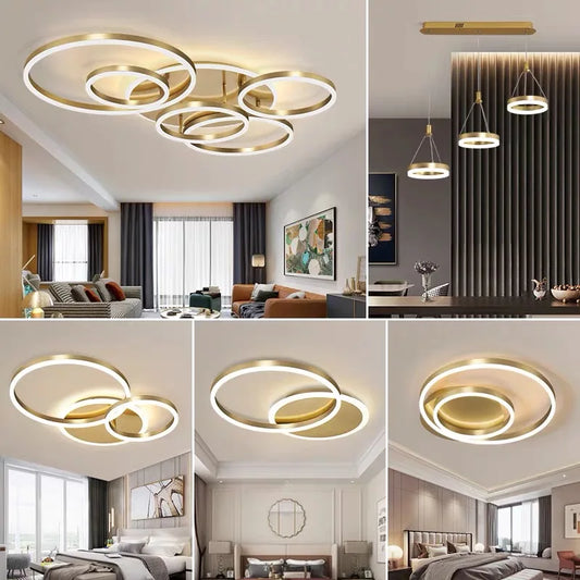 Nowoczesny Żyrandol LED z Okrągłymi Pierścieniami - Smart Lampa Sufitowa do Salonu i Jadalni