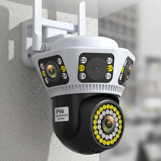 Zbliżenie na trzy obiektywy 4MP w konfiguracji tri-lens